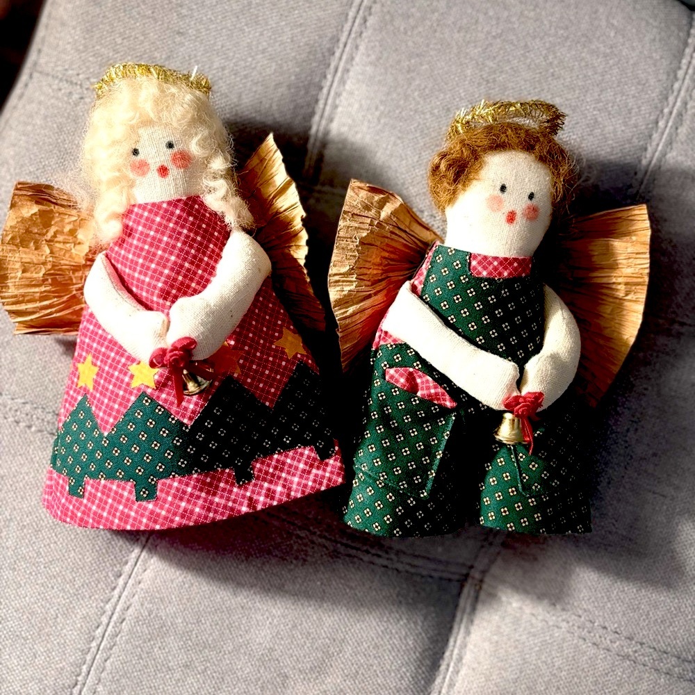 Rustic Handmade Christmas Angels Ornaments Decor Fabric Country Farmhouse